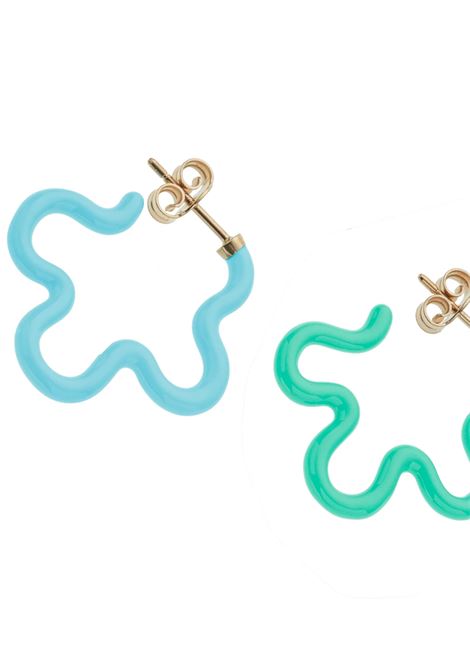 2 Tone Asymmetrical Flower Power Earrings In Iris Blue And Mint BEA BONGIASCA | GE201YGCC13